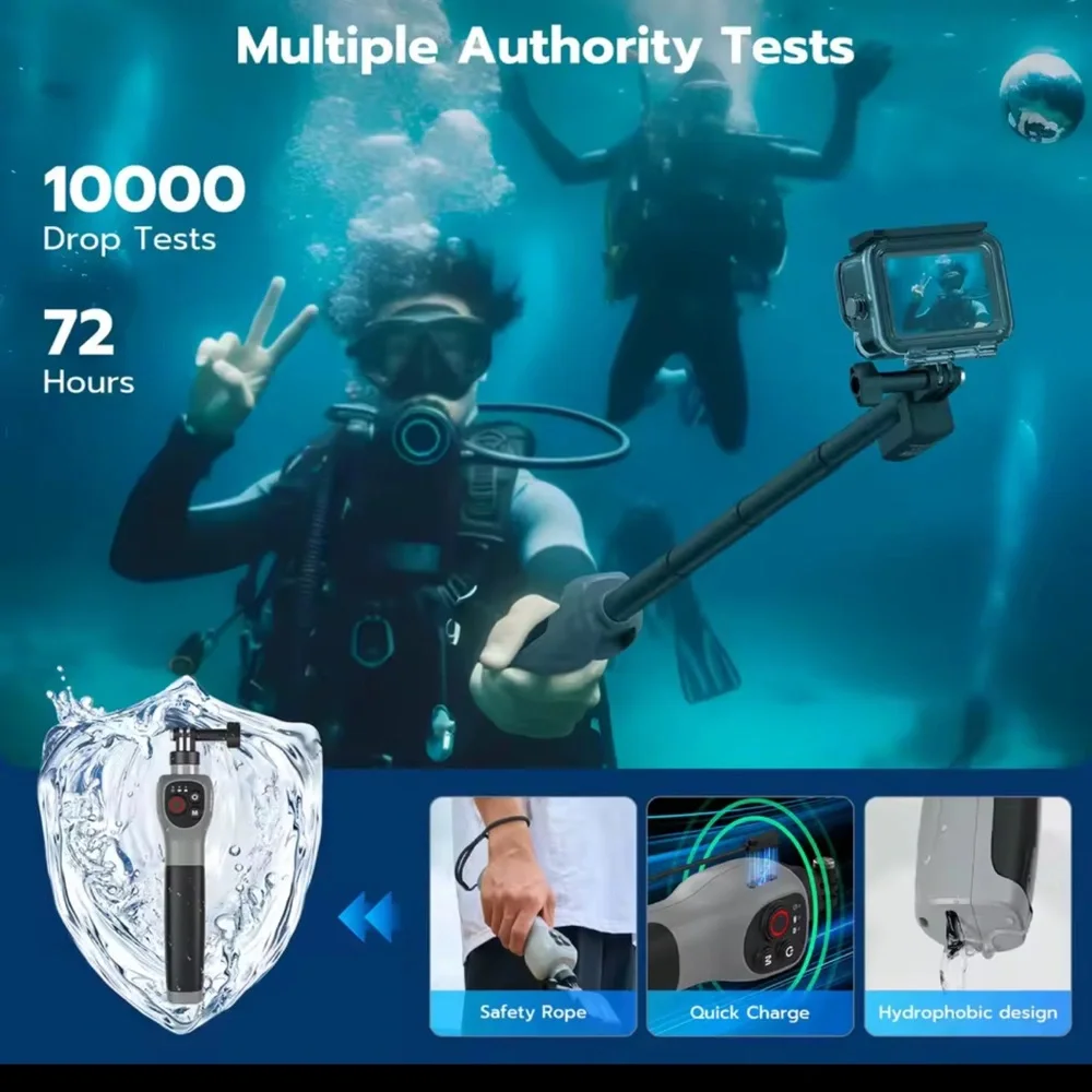 Black and Gray Waterproof Selfie Stick for Action Cameras